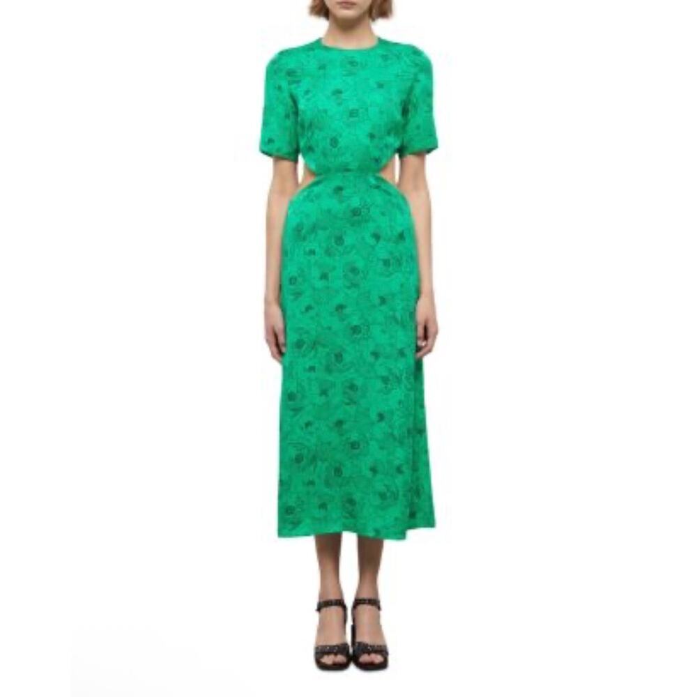 The Kooples Graphic Poppies Cutout Midi Green Dress size Medium New with Tags